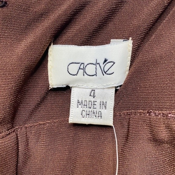 Caché Brown Ruffle Layered Tiered Jewel Beaded Cocktail Party Dress Satin Size 4 - Picture 6 of 11